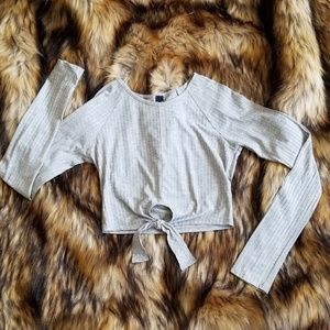 Grey front tie crop top